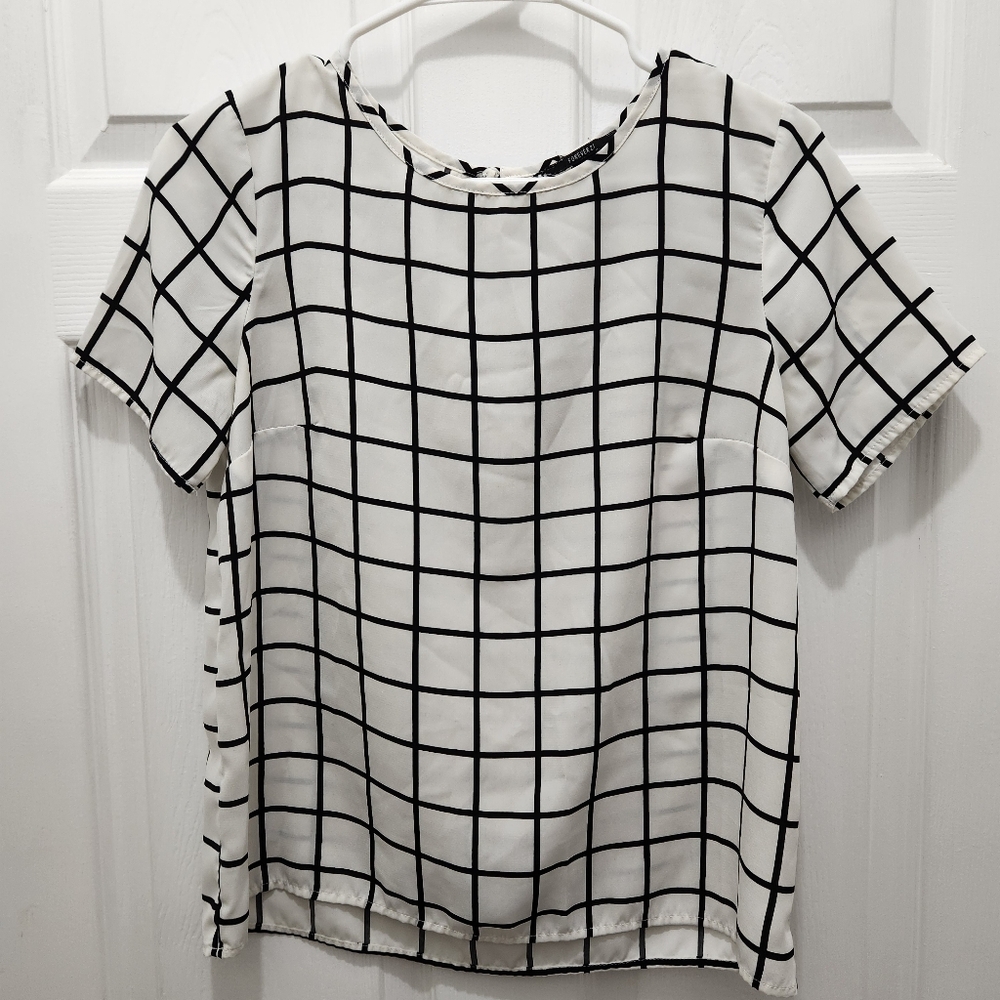 Forever 21 Black & White Windowpane Top